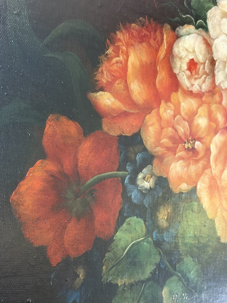Large Signed Original Oil on Canvas Painting Still Life of Flowers in Vase Large Signed Original Oil on Canvas Painting Still Life of Flowers in Vase