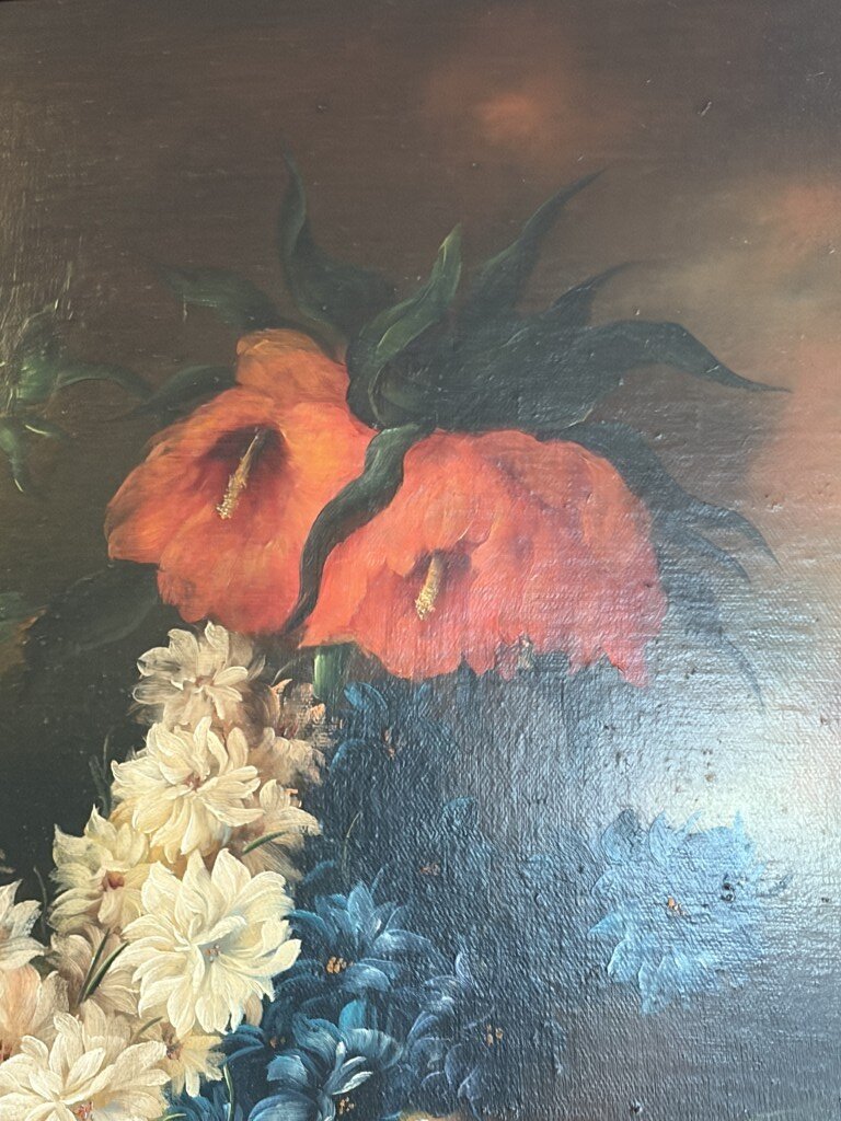 Large Signed Original Oil on Canvas Painting Still Life of Flowers in Vase Large Signed Original Oil on Canvas Painting Still Life of Flowers in Vase