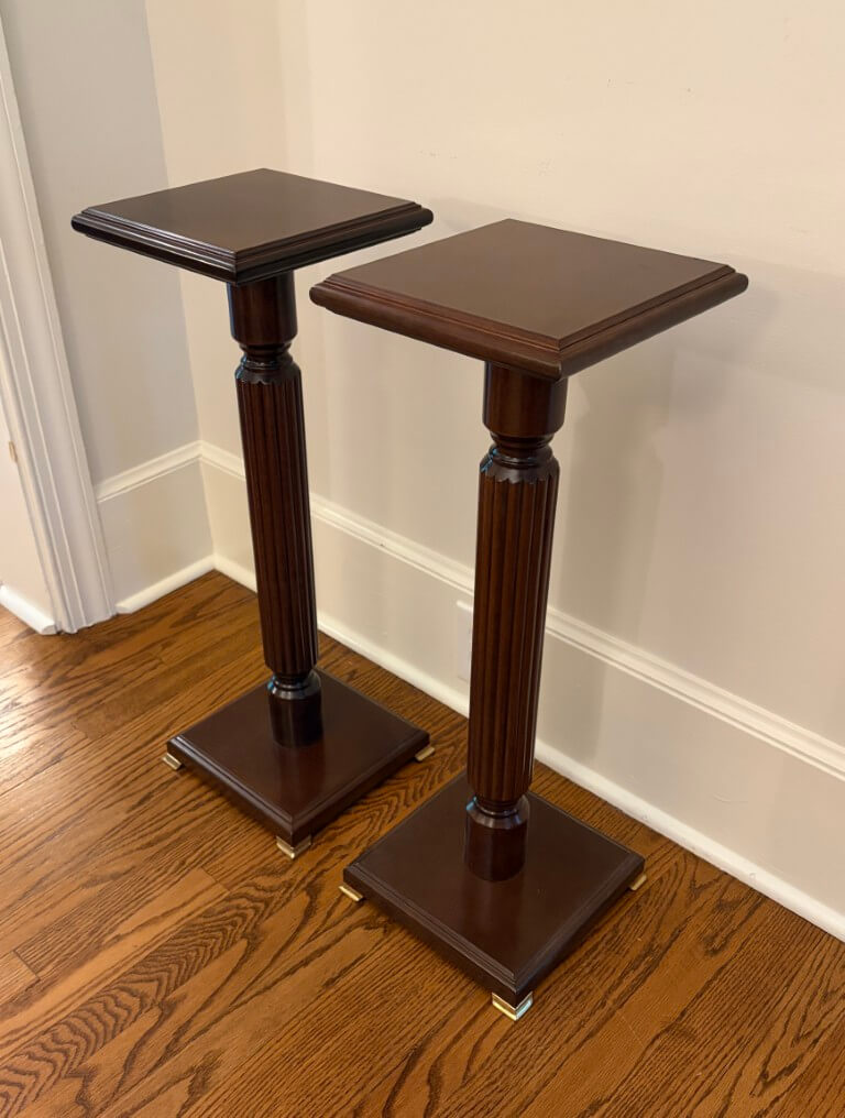 Pair of Cherry Plant Stands by Bombay Company Pair of Cherry Plant Stands by Bombay Company
