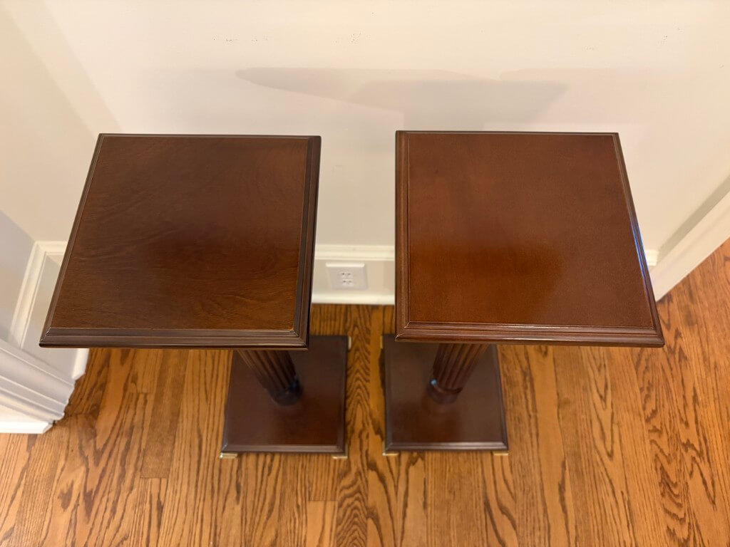 Pair of Cherry Plant Stands by Bombay Company Pair of Cherry Plant Stands by Bombay Company