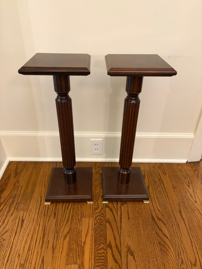 Pair of Cherry Plant Stands by Bombay Company Pair of Cherry Plant Stands by Bombay Company