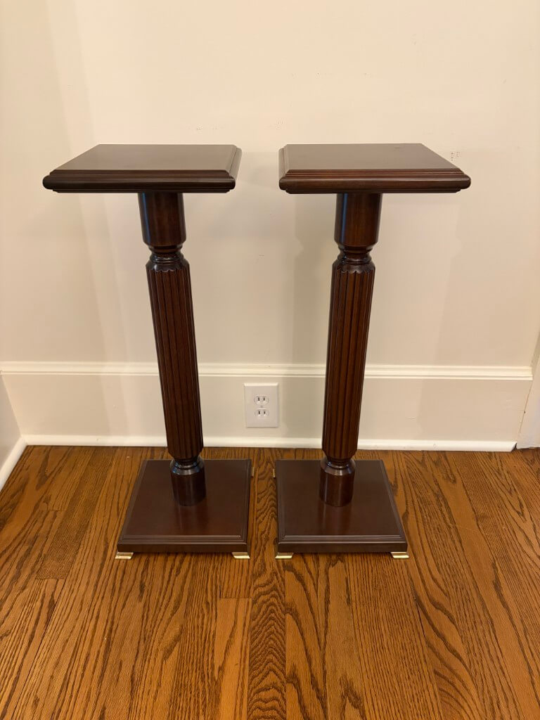 Pair of Cherry Plant Stands by Bombay Company Pair of Cherry Plant Stands by Bombay Company