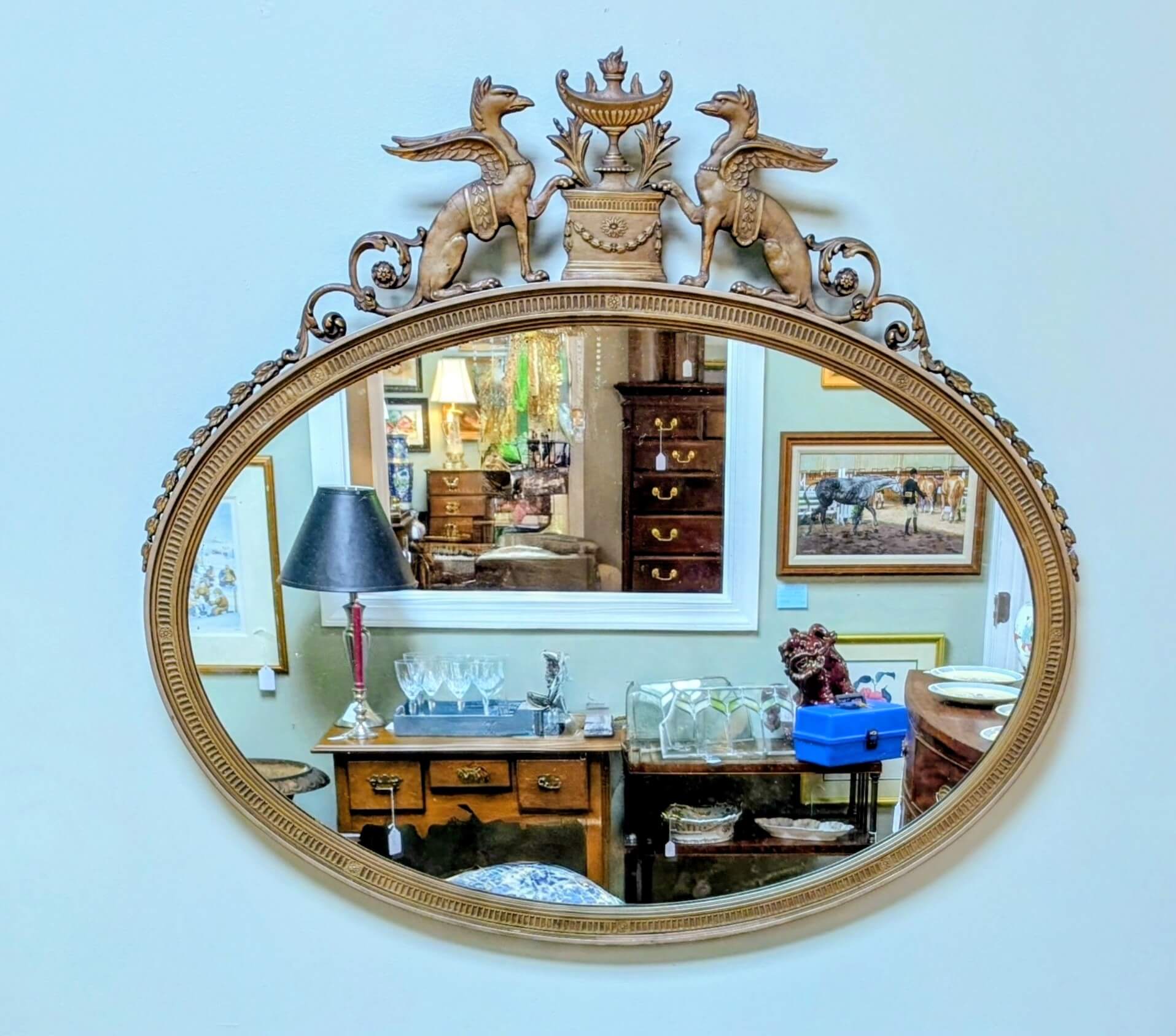 Classical Urn Top Mirror with Griffins Classical Urn Top Mirror with Griffins