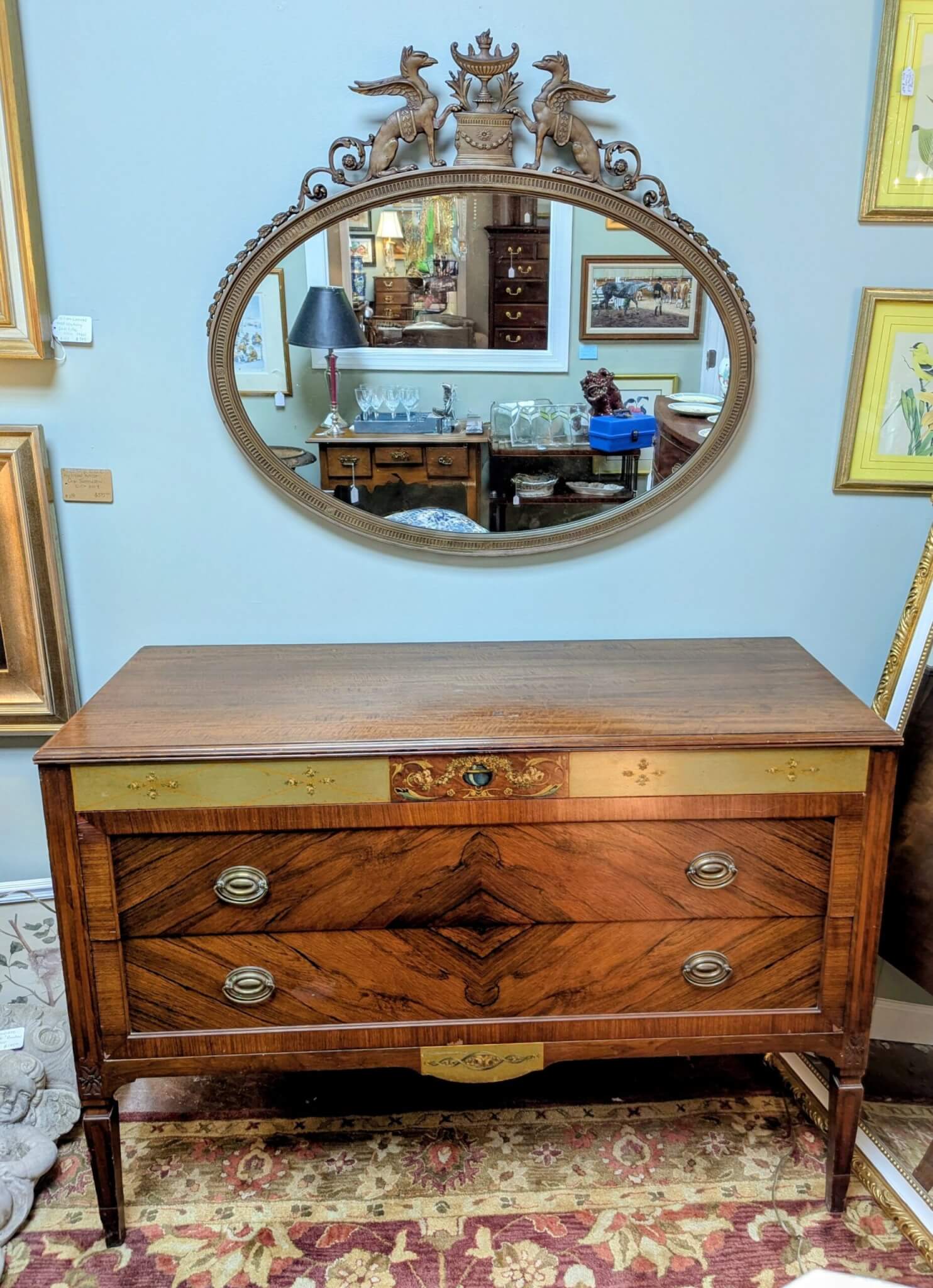 Classical Urn Top Mirror with Griffins Classical Urn Top Mirror with Griffins