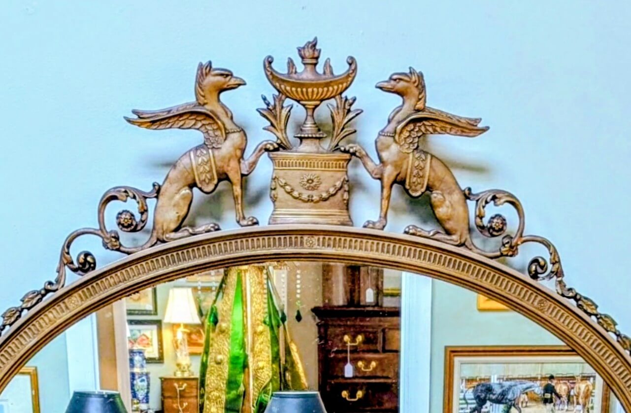 Classical Urn Top Mirror with Griffins Classical Urn Top Mirror with Griffins