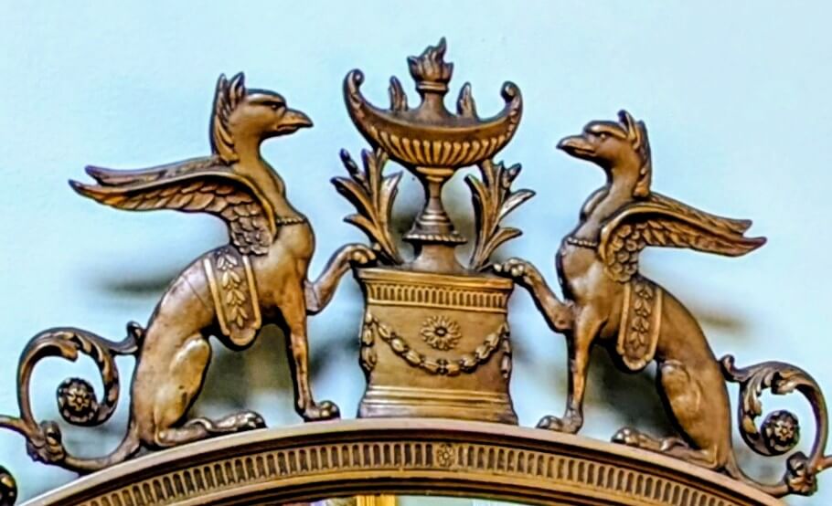 Classical Urn Top Mirror with Griffins Classical Urn Top Mirror with Griffins