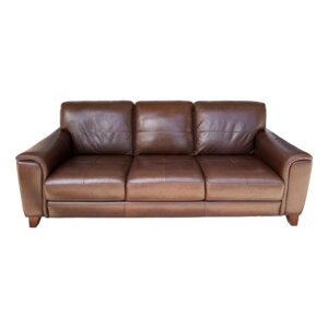 Contemporary Brown Leather Three-Cushion Sofa