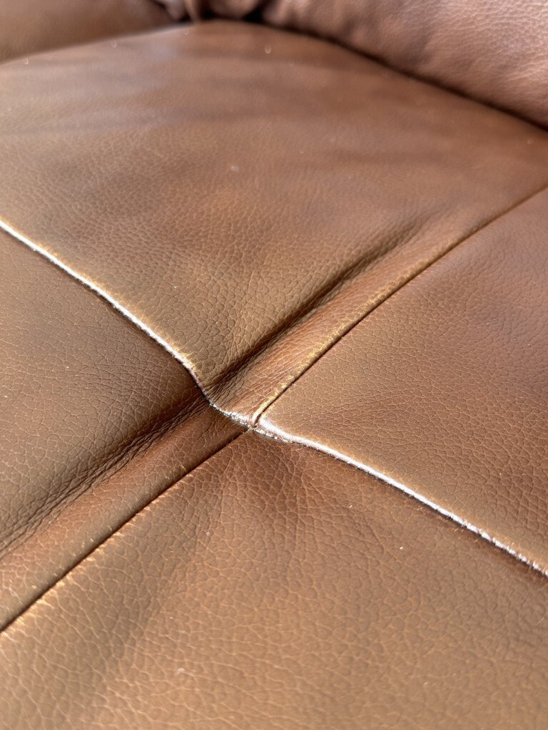 Contemporary Brown Leather Three-Cushion Sofa Contemporary Brown Leather Three-Cushion Sofa