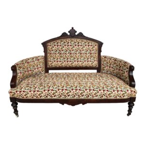 Antique Eastlake Walnut Settee with Floral Upholstery