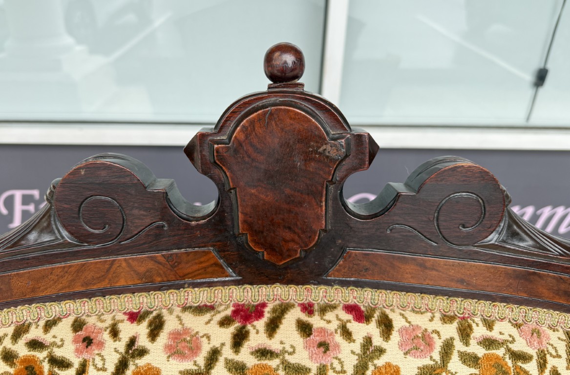Antique Eastlake Walnut Settee with Floral Upholstery Antique Eastlake Walnut Settee with Floral Upholstery