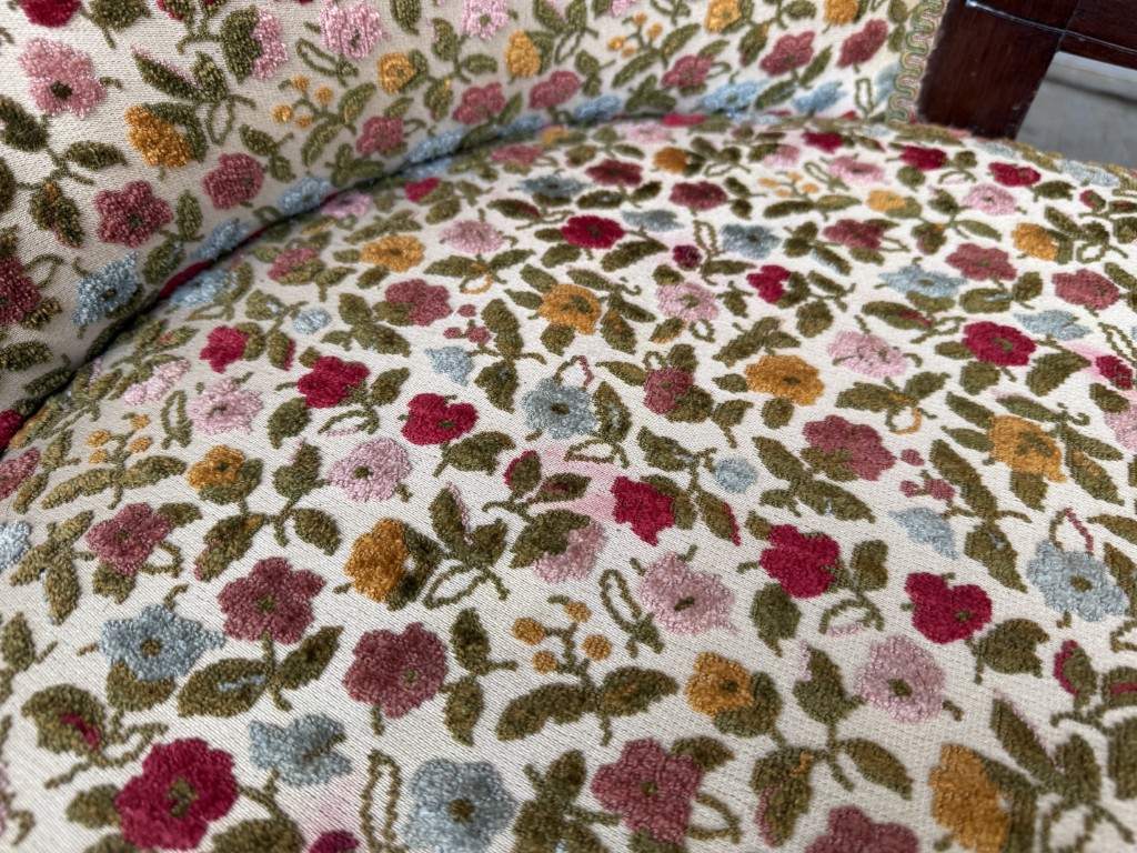 Antique Eastlake Walnut Settee with Floral Upholstery Antique Eastlake Walnut Settee with Floral Upholstery