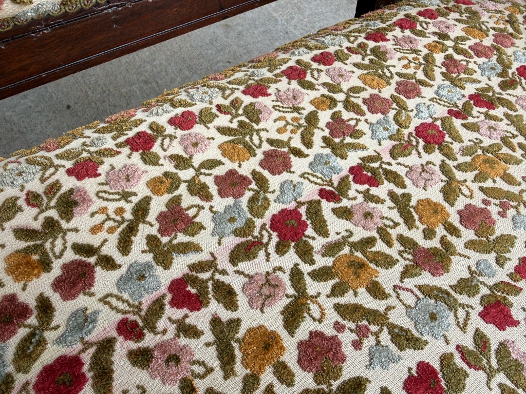 Antique Eastlake Walnut Settee with Floral Upholstery Antique Eastlake Walnut Settee with Floral Upholstery