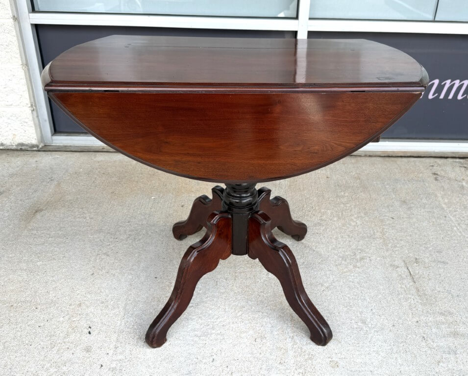 Antique Mahogany Drop Leaf Table with Pedestal Base Antique Mahogany Drop Leaf Table with Pedestal Base