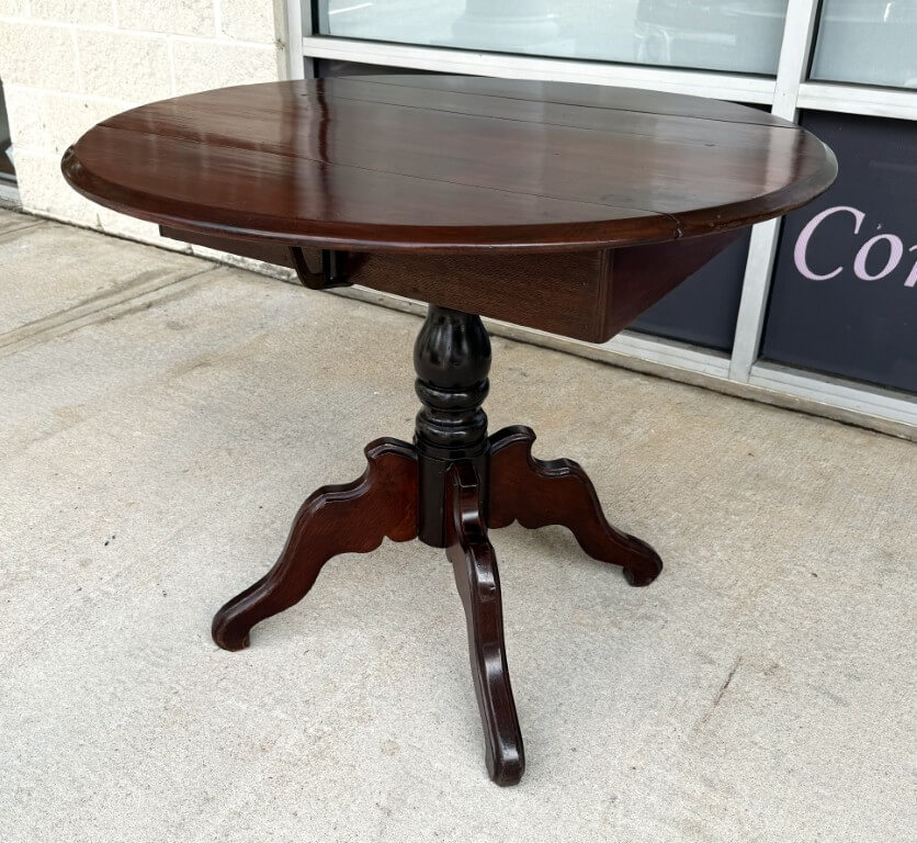Antique Mahogany Drop Leaf Table with Pedestal Base Antique Mahogany Drop Leaf Table with Pedestal Base