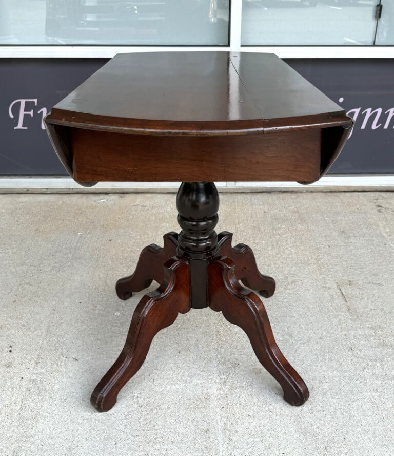 Antique Mahogany Drop Leaf Table with Pedestal Base Antique Mahogany Drop Leaf Table with Pedestal Base