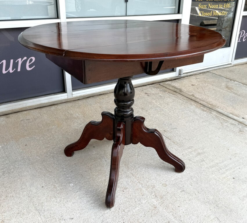 Antique Mahogany Drop Leaf Table with Pedestal Base Antique Mahogany Drop Leaf Table with Pedestal Base