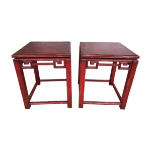 Pair of Distressed Red Chinoiserie Side Tables