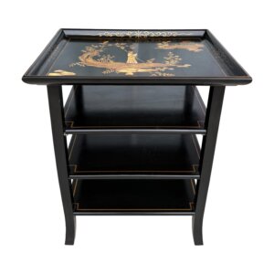 Black Painted Asian Tiered Accent Table