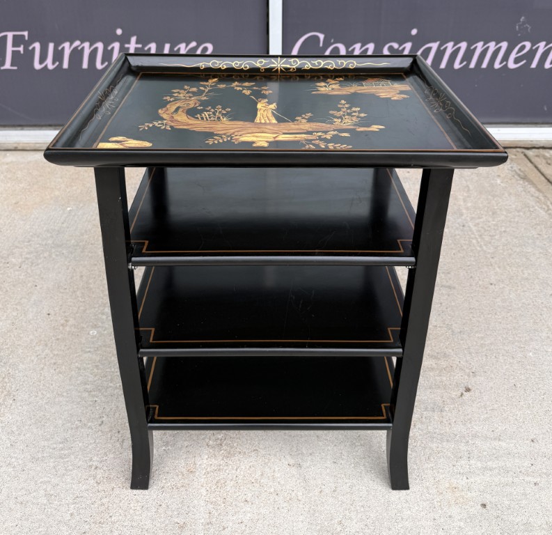 Black Painted Asian Tiered Accent Table Black Painted Asian Tiered Accent Table