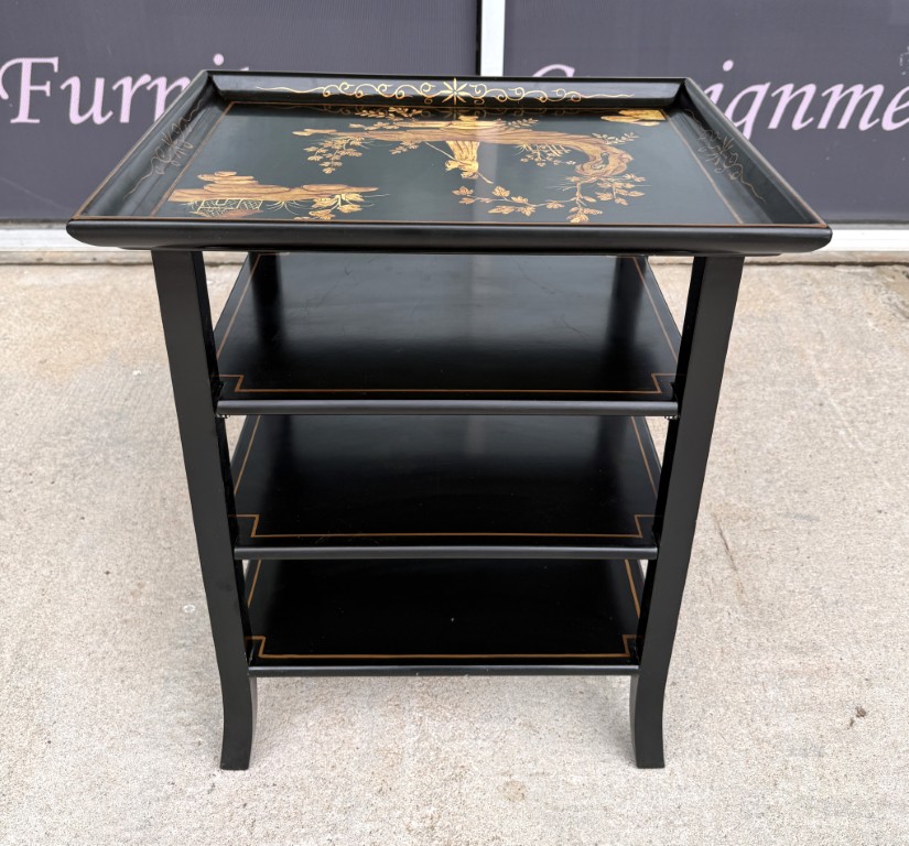 Black Painted Asian Tiered Accent Table Black Painted Asian Tiered Accent Table