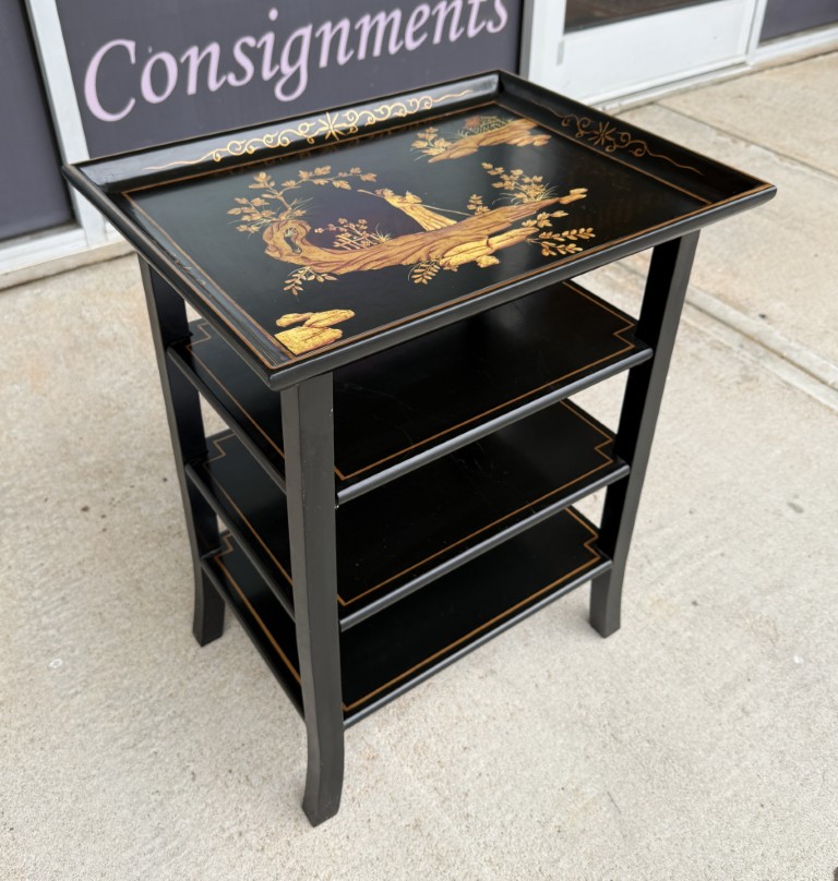 Black Painted Asian Tiered Accent Table Black Painted Asian Tiered Accent Table