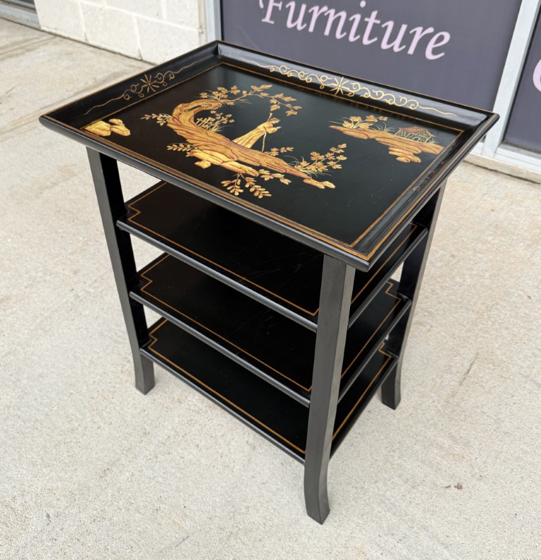 Black Painted Asian Tiered Accent Table Black Painted Asian Tiered Accent Table