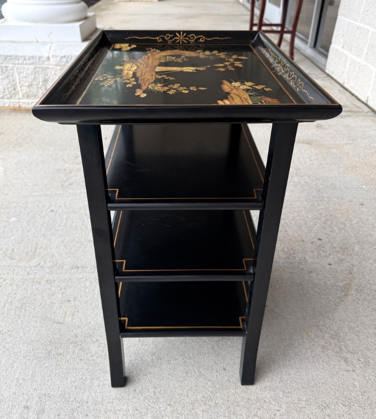 Black Painted Asian Tiered Accent Table Black Painted Asian Tiered Accent Table