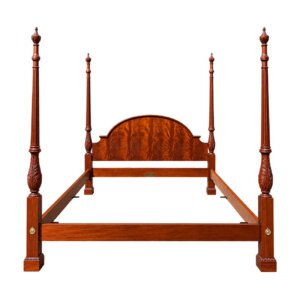 Baker Furniture King Size Flamed Mahogany Georgian Style Poster Bed Frame