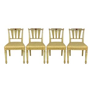 Set of 4 Neoclassical-Style Hand-Painted Arrow-Back Dining Chairs