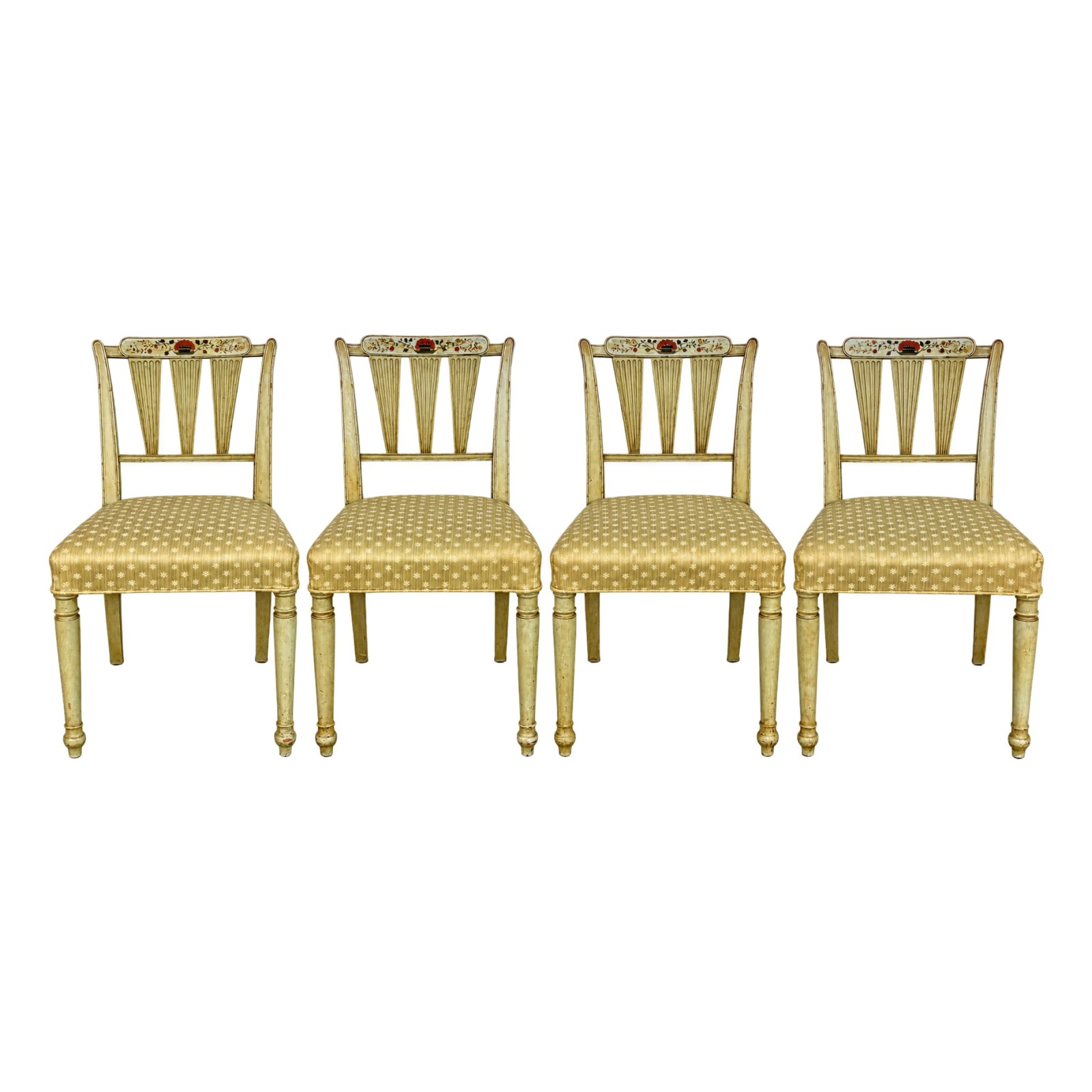 Set of 4 Neoclassical-Style Hand-Painted Arrow-Back Dining Chairs Set of 4 Neoclassical-Style Hand-Painted Arrow-Back Dining Chairs