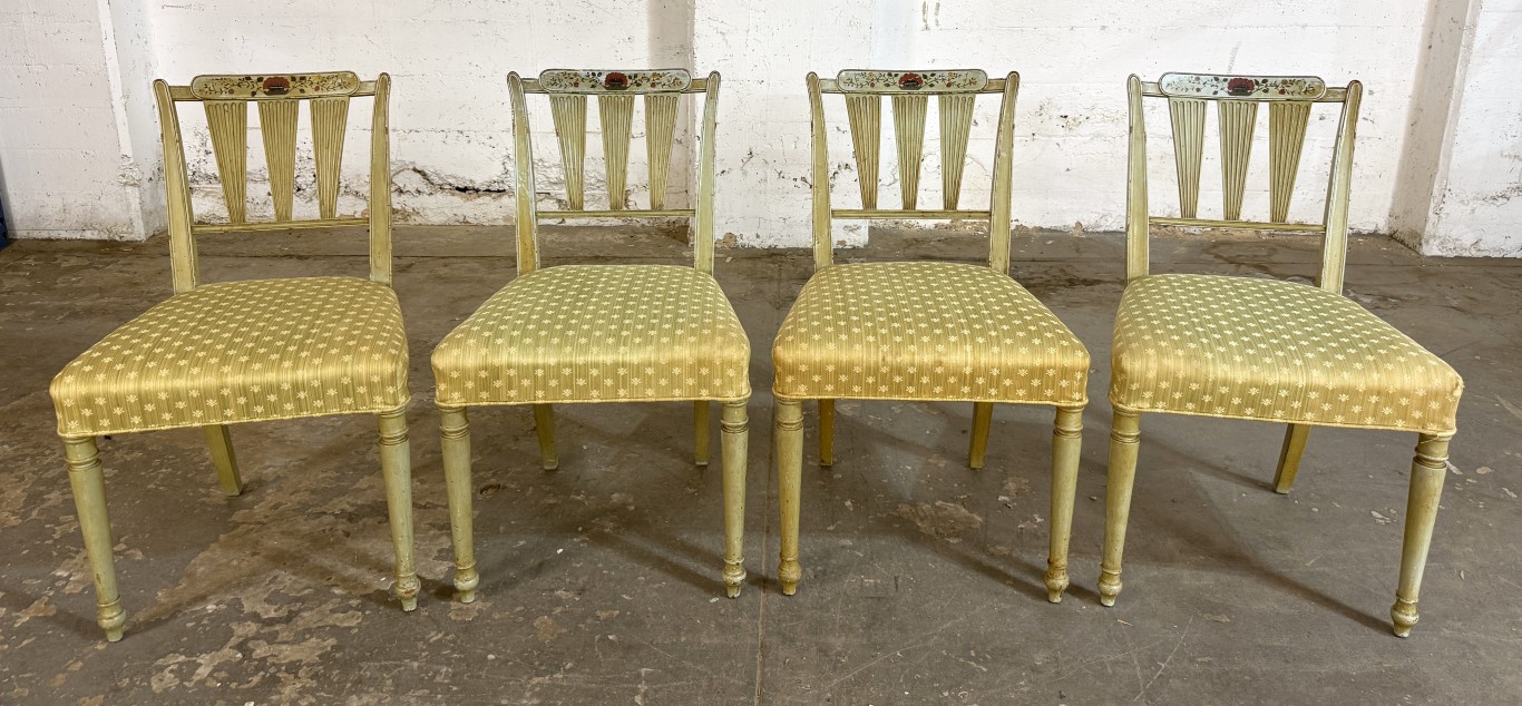 Set of 4 Neoclassical-Style Hand-Painted Arrow-Back Dining Chairs Set of 4 Neoclassical-Style Hand-Painted Arrow-Back Dining Chairs