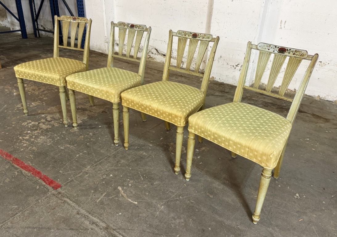Set of 4 Neoclassical-Style Hand-Painted Arrow-Back Dining Chairs Set of 4 Neoclassical-Style Hand-Painted Arrow-Back Dining Chairs