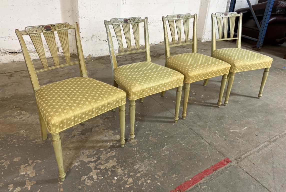 Set of 4 Neoclassical-Style Hand-Painted Arrow-Back Dining Chairs Set of 4 Neoclassical-Style Hand-Painted Arrow-Back Dining Chairs