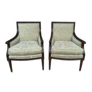 Pair of Ethan Allen Giselle Cut-Velvet Upholstered Bergère Chairs