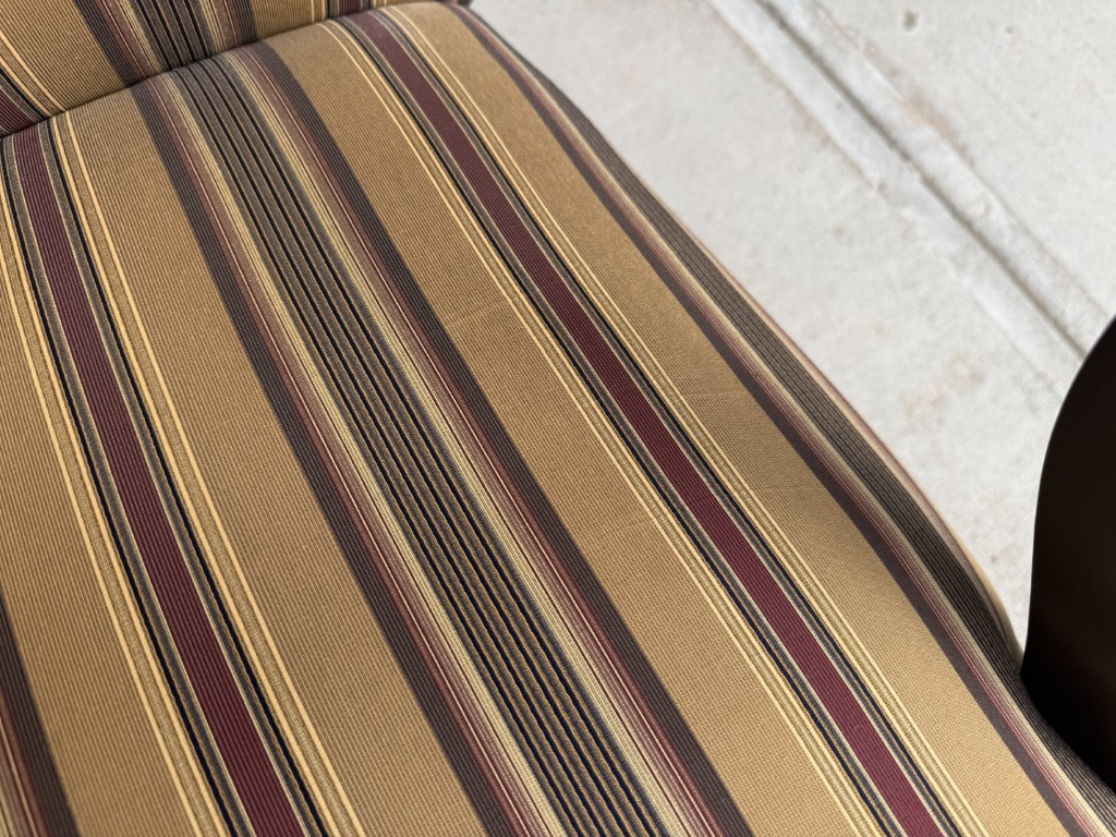 Pair of Ethan Allen High Back Arm Chairs with Striped Upholstery Pair of Ethan Allen High Back Arm Chairs with Striped Upholstery