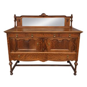 Refinished Antique Oak Sideboard with Mirrored Gallery & Turned Legs