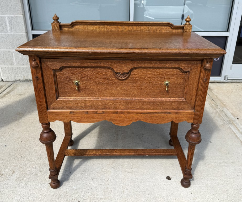 Refinished Antique Oak Server & Turned Legs Refinished Antique Oak Server & Turned Legs
