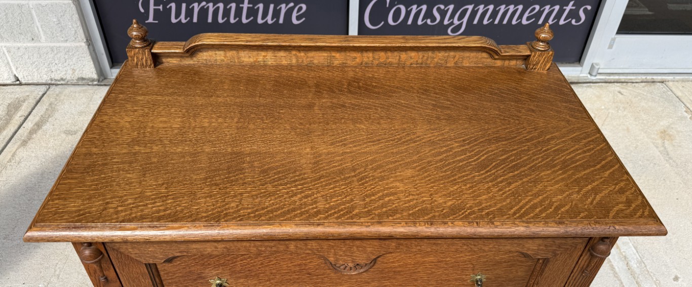 Refinished Antique Oak Server & Turned Legs Refinished Antique Oak Server & Turned Legs