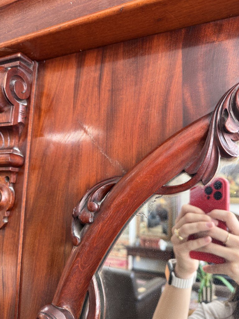 19th Century Flamed Mahogany Triple Wardrobe with Center Mirror & Fitted Interior 19th Century Flamed Mahogany Triple Wardrobe with Center Mirror & Fitted Interior