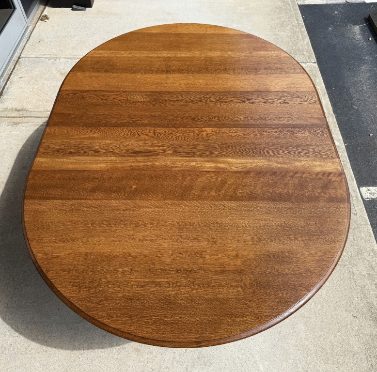 7 Piece Refinished Antique Oak Round Dining Set with Two Leaves 7 Piece Refinished Antique Oak Round Dining Set with Two Leaves