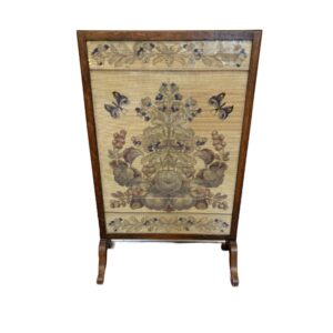 Victorian Needlepoint Fire Screen with Flora and Butterflies