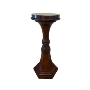 Antique Mahogany Pedestal with Carvings and Hexagon Shaped Base