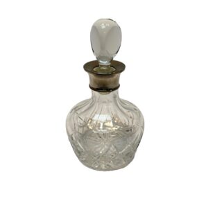 Antique Cut Crystal Decanter with Silverplate Collar and Heavy Triangular Stopper