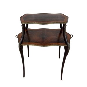 French Antique Rosewood Two Tier Stand with Brass Ormolu and Handles
