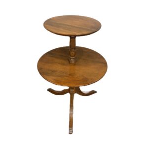 Walnut Two Tier Round Side Table/Dumbwaiter/Plant Stand