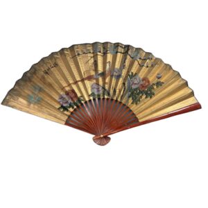 Large Hand Painted Rice Paper Asian Fan with Bamboo Frame