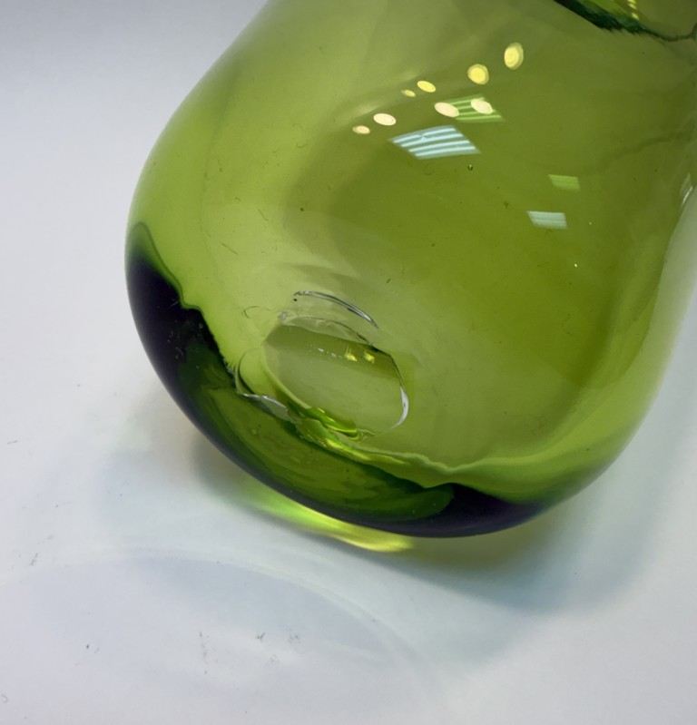 Green Art Glass Vase with Cobalt Rimmed Rolled Edge Green Art Glass Vase with Cobalt Rimmed Rolled Edge