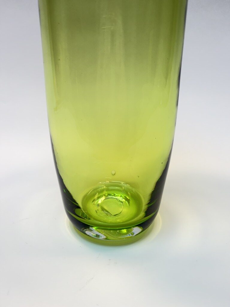 Green Art Glass Vase with Cobalt Rimmed Rolled Edge Green Art Glass Vase with Cobalt Rimmed Rolled Edge