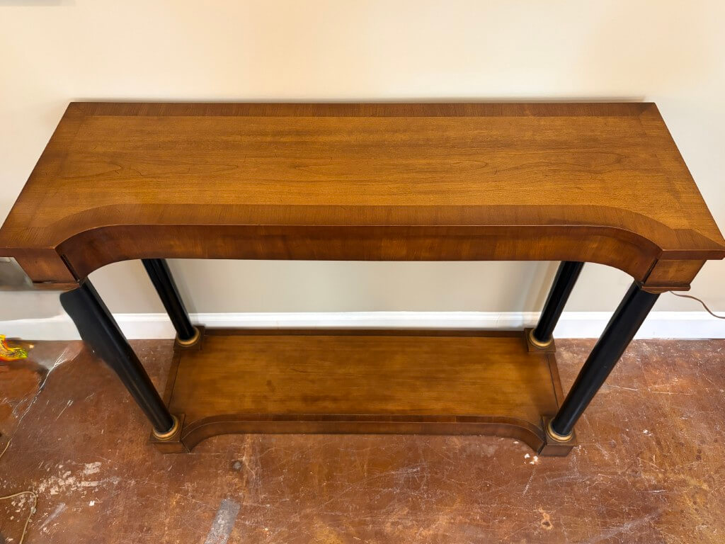 Drexel Banded Satinwood Neoclassical Console Table Drexel Banded Satinwood Neoclassical Console Table