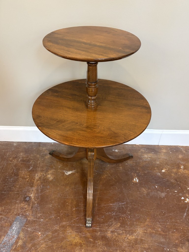Walnut Two Tier Round Side Table/Dumbwaiter/Plant Stand Walnut Two Tier Round Side Table/Dumbwaiter/Plant Stand